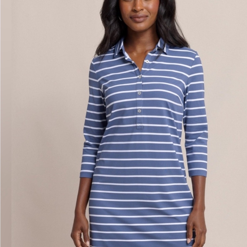 Southern Tide Light Indigo and White Striped performance Polo Dress